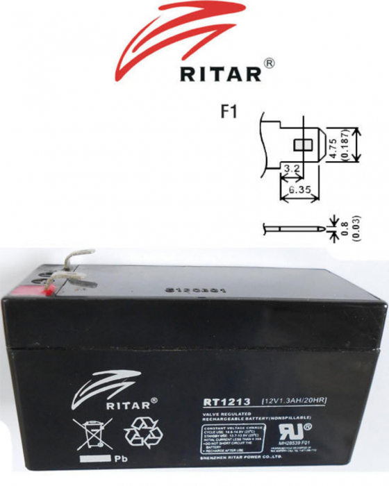 Rt1213 Acumulatori Ritar Acumulator Plumb-Gel Ritar 12V - 1.3Ah [2]