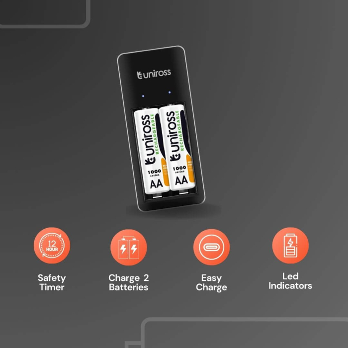 Incarcator mini Uniross pentru ac. Ni-MH AA si AAA + 2 ac. AA incluse [3]