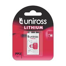 BATERII LITIU STANDARD - ULI9V1 1 baterie litiu 9V, 6LR61 marca UNIROSS ambalata intr-un blister