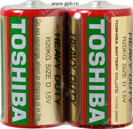 BATERII ZINC CARBON - 2 baterii Zinc Carbon (R20) marca TOSHIBA ambalate intr-o folie