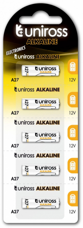 BATERII ALCALINE SPECIALE - 5 baterii alcaline A27/MN27 marca UNIROSS  ambalate intr-un blister