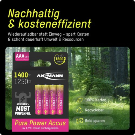 1311-0034 Ansmann Li-ion Pure Power AAA / HR03 tip 1400 mAh Ambalati Cate 4 [3]