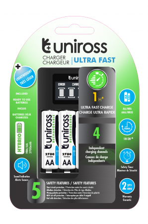 INCARCATOARE - Incarcator Uniross ultra rapid  cu 4 acumulator AA 2700