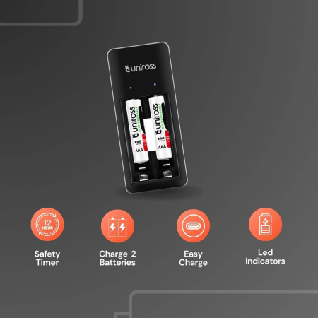 Incarcator mini Uniross pentru ac. Ni-MH AA si AAA + 2 ac. AAA incluse [2]
