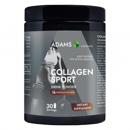 Colagen pulbere instant - Collagen Sport cu MSM, aroma ciocolata, 600gr, Adams