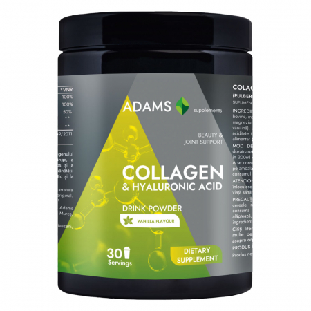 Colagen pulbere instant - Collagen & Acid Hialuronic (vanilie), 600g, Adams Supplements