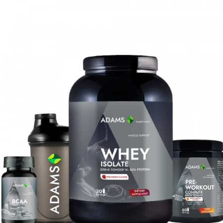 Pre-Workout - Pachet Izolat capsuni + BCAA + PreWorkout + Shaker