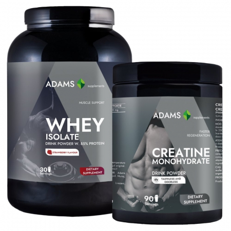 WPI - Whey protein isolate - Pachet Izolat proteic din zer (capsuni), 908g + Creatina monohidrata