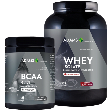 WPI - Whey protein isolate - Pachet Izolat proteic din zer (căpșuni) & BCAA fara aroma