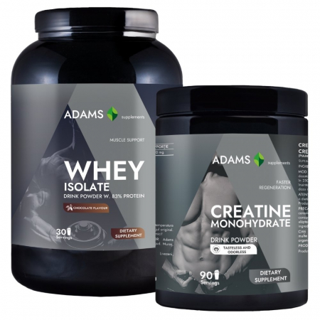 WPI - Whey protein isolate - Pachet Izolat proteic din zer (ciocolata), 908g + Creatina monohidrata