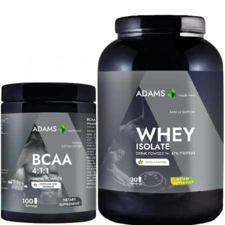 WPI - Whey protein isolate - Pachet Izolat proteic din zer, vanilie, 908g & BCAA 4:1:1 (fara aroma), 400g