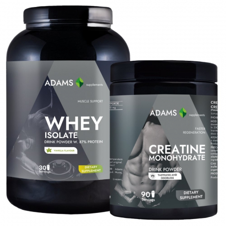 WPI - Whey protein isolate - Pachet Izolat proteic din zer (vanilie), 908g + Creatina monohidrata