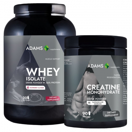 WPI - Whey protein isolate - Pachet Izolat proteic din zer (zmeura), 908g + Creatina monohidrata