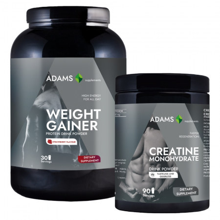Sport & Fitness - Pachet Proteina pentru cresterea masei musculare (capsuni), 1.5kg + Creatina