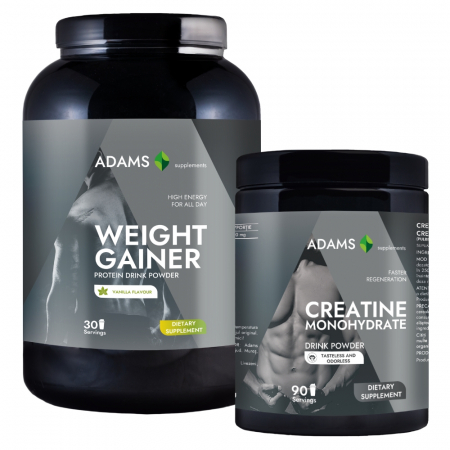 Weight gainers - Pachet Proteina pentru cresterea masei musculare (vanilie), 1.5kg + Creatina