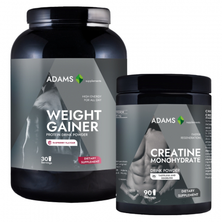 Weight gainers - Pachet Proteina pentru cresterea masei musculare (zmeura), 1.5kg + Creatina