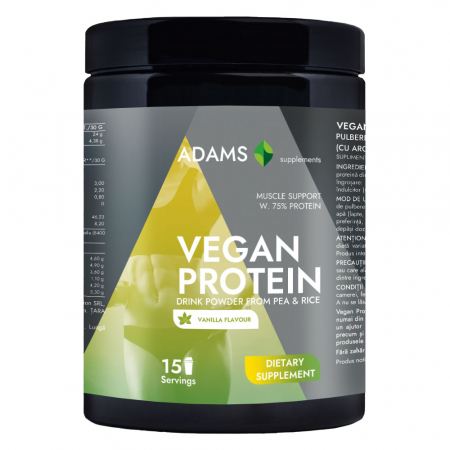 Sport & Fitness - Proteina vegana (vanilie), 454g, Adams Supplements