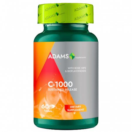 Anti-imbatranire, frumusete - Vitamina C-1000 cu Macese, 60cps, Adams Supplements