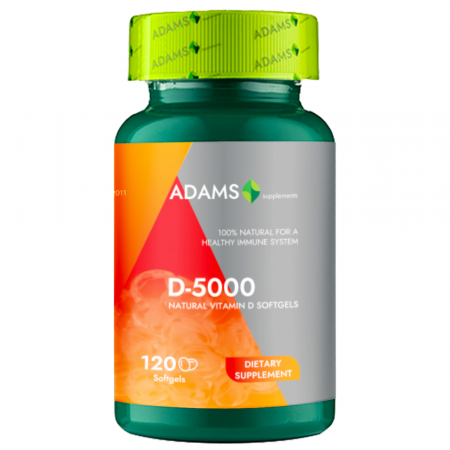 Sistemul muscular - Vitamina D-5000 120 capsule gelatinoase, Adams Supplements