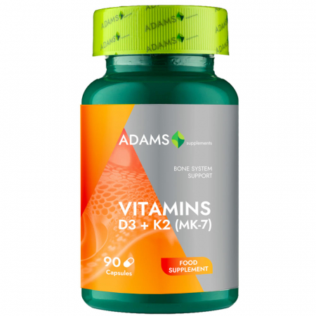 Vitamins and Minerals - Vitamin D3 + K2 (MK-7) 90cps, Adams Supplements