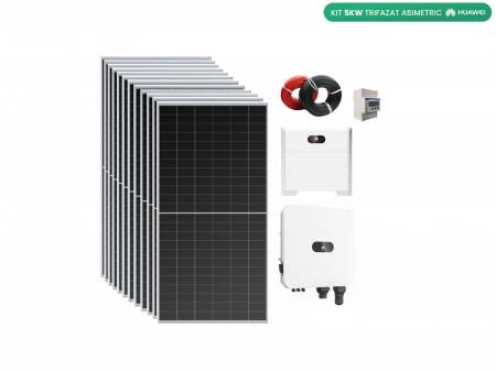 Sisteme / kituri fotovoltaice - Kit Complet cu Montaj INCLUS, 5kW Trifazat Asimetric cu 5kWh Stocare, Huawei