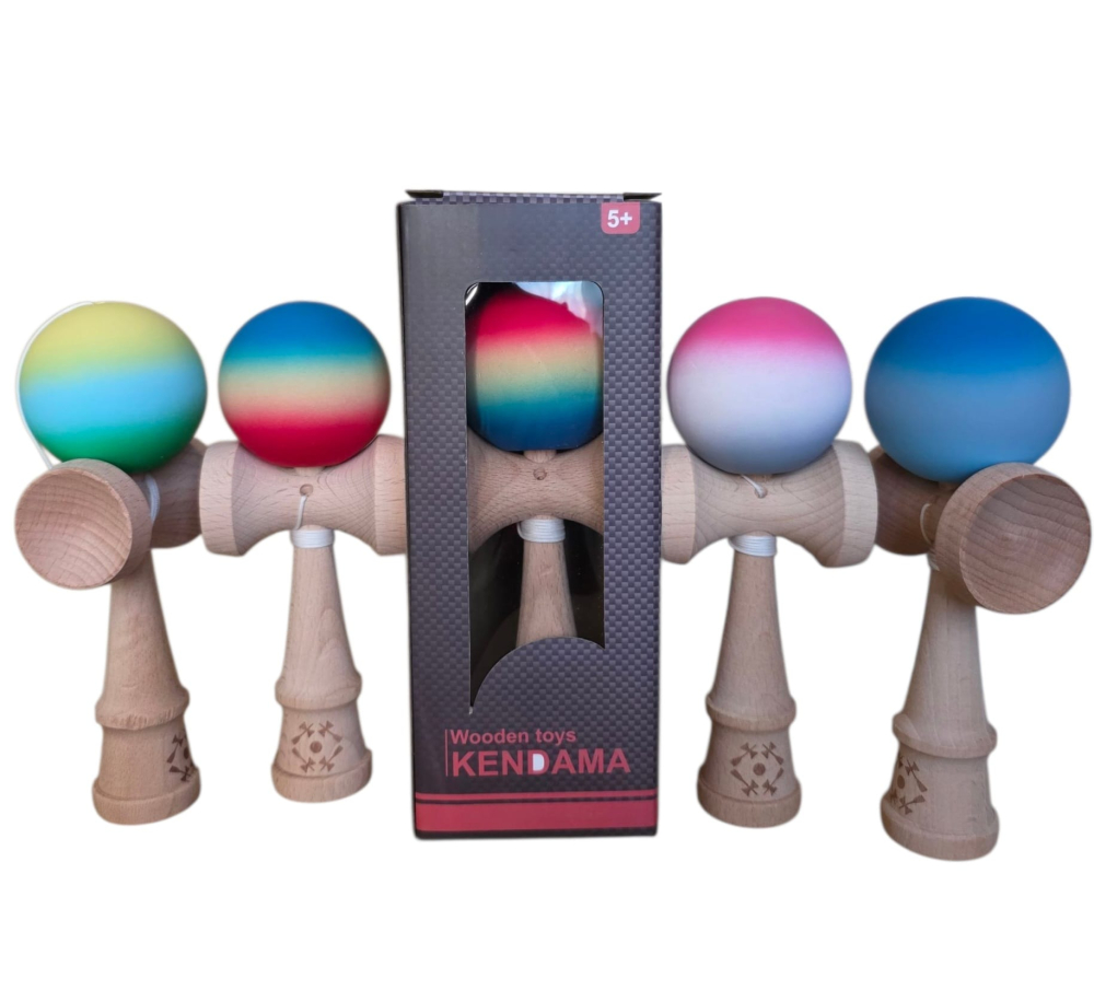Kendama 18cm din Lemn, cu Bilă Cauciucată și Ștampilă Gravată, Diferite Modele [1]