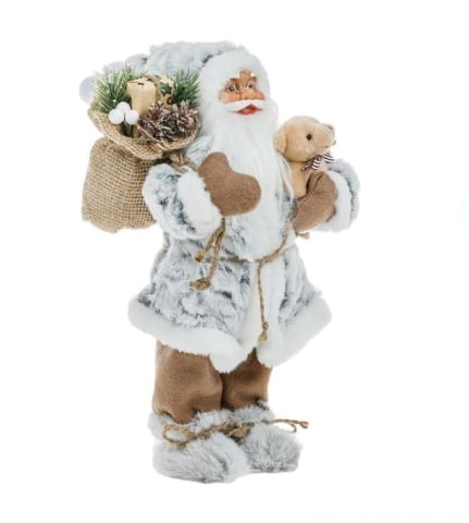 Craciun - Figurina Mos Craciun Alb/Gri Blana 30cm