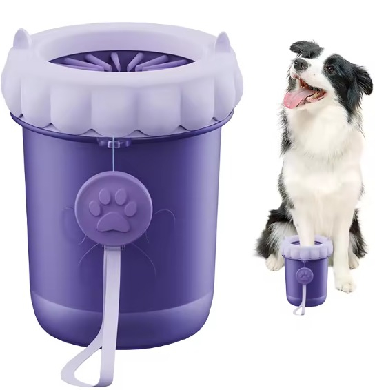 Spalator portabil pentru indepartarea murdariei, noroiului de pe labutele animalelor de companie, ADLUMUS, Recipient cu peri din silicon pe interior, Catei, Pisici, Mov [2]