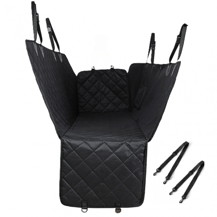 Husa de protectie auto bancheta spate si portbagaj, transport animale caini si pisici, universala, ADLUMUS, impermeabila, antialunecare, 137x147 cm, Neagra [6]