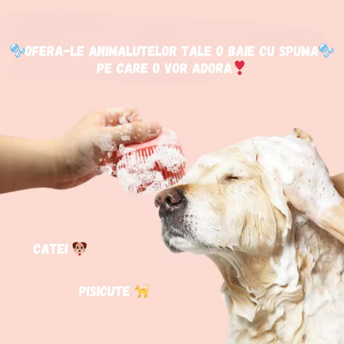 Perie pentru spalatul animalelor de companie, Catei, Pisici, ADLUMUS, Peri din Silicon, Multifunctionala, Rezervor de sampon incorporat, ideala pentru masaj si curatarea blanitei,Roz [3]