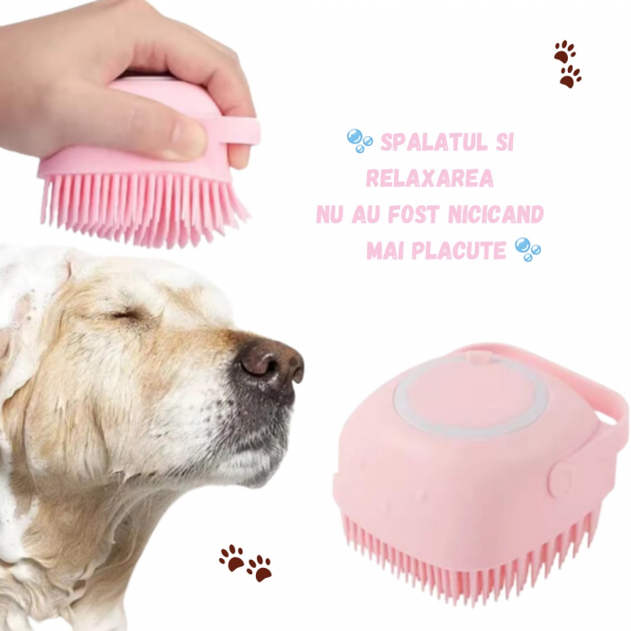 Perie pentru spalatul animalelor de companie, Catei, Pisici, ADLUMUS, Peri din Silicon, Multifunctionala, Rezervor de sampon incorporat, ideala pentru masaj si curatarea blanitei,Roz [11]
