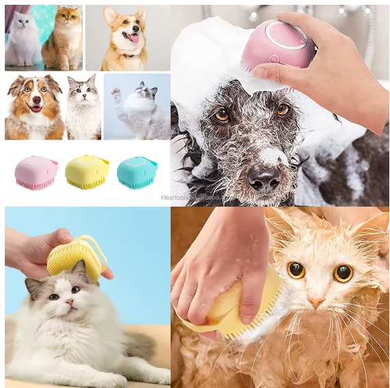 Perie pentru spalatul animalelor de companie, Catei, Pisici, ADLUMUS, Peri din Silicon, Multifunctionala, Rezervor de sampon incorporat, ideala pentru masaj si curatarea blanitei, Verde [14]