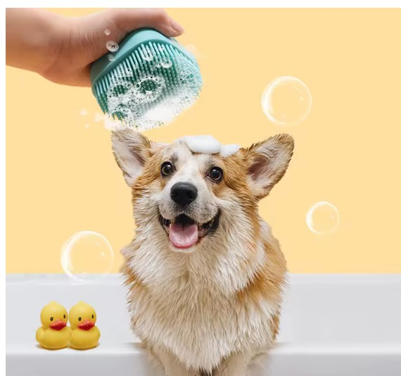 Perie pentru spalatul animalelor de companie, Catei, Pisici, ADLUMUS, Peri din Silicon, Multifunctionala, Rezervor de sampon incorporat, ideala pentru masaj si curatarea blanitei, Verde [8]