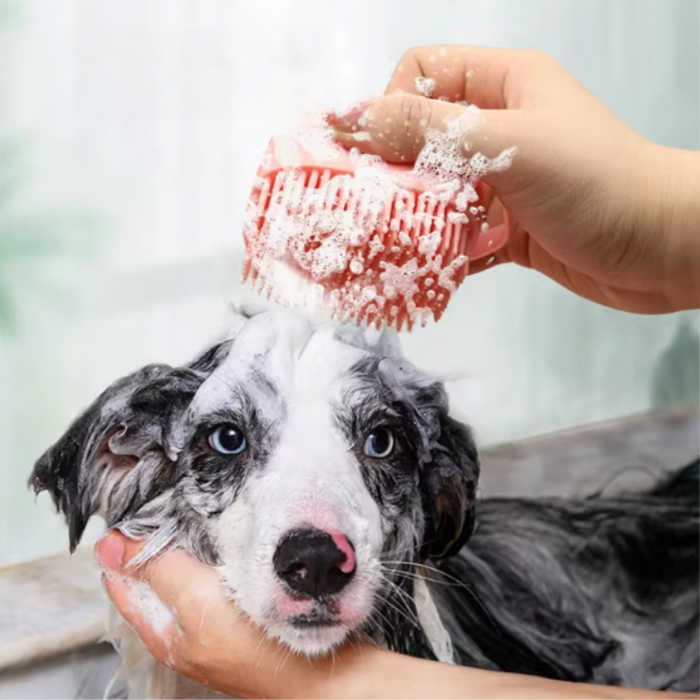Perie pentru spalatul animalelor de companie, Catei, Pisici, ADLUMUS, Peri din Silicon, Multifunctionala, Rezervor de sampon incorporat, ideala pentru masaj si curatarea blanitei,Roz [7]