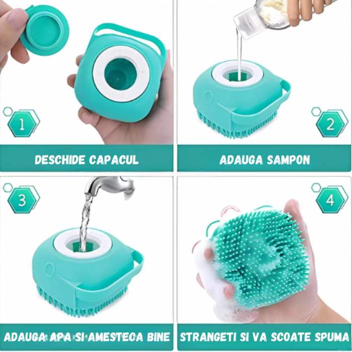 Perie pentru spalatul animalelor de companie, Catei, Pisici, ADLUMUS, Peri din Silicon, Multifunctionala, Rezervor de sampon incorporat, ideala pentru masaj si curatarea blanitei, Verde [2]
