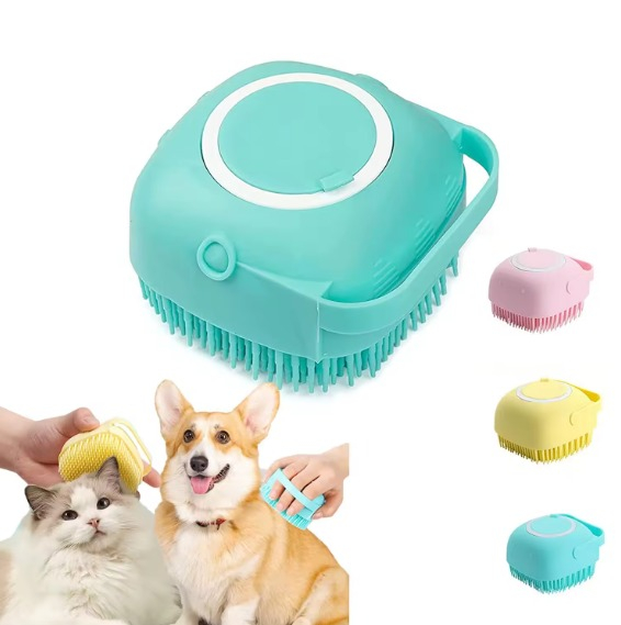 Perie pentru spalatul animalelor de companie, Catei, Pisici, ADLUMUS, Peri din Silicon, Multifunctionala, Rezervor de sampon incorporat, ideala pentru masaj si curatarea blanitei, Verde [11]