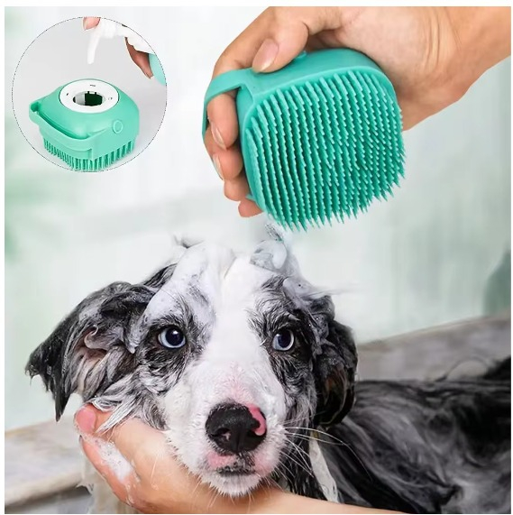 Perie pentru spalatul animalelor de companie, Catei, Pisici, ADLUMUS, Peri din Silicon, Multifunctionala, Rezervor de sampon incorporat, ideala pentru masaj si curatarea blanitei, Verde [7]