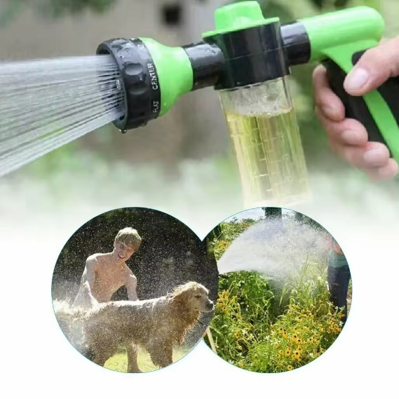 Pistol de spalare cu presiune pentru animale de companie, Catei, Pisici, ADLUMUS, 8 tipuri reglabile de stropire, Recipient de spuma atasat, Util, Multifunctional, Verde/ Negru. [4]