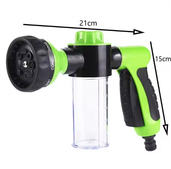 Pistol de spalare cu presiune pentru animale de companie, Catei, Pisici, ADLUMUS, 8 tipuri reglabile de stropire, Recipient de spuma atasat, Util, Multifunctional, Verde/ Negru. [7]