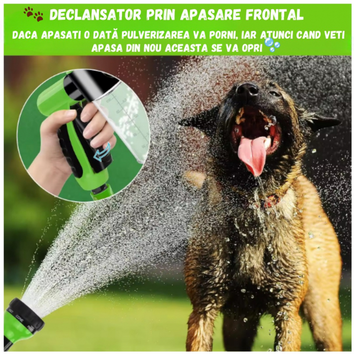 Pistol de spalare cu presiune pentru animale de companie, Catei, Pisici, ADLUMUS, 8 tipuri reglabile de stropire, Recipient de spuma atasat, Util, Multifunctional, Verde/ Negru. [9]