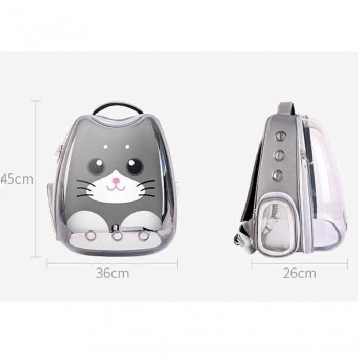 Rucsac transport animale de companie, Catei Pisici ADLUMUS, Tip Ghiozdan cu Geam Panoramic, multifunctional, Gri [2]