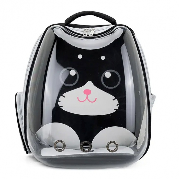 Rucsac transport animale de companie Pisica Catel, ADLUMUS, Tip Ghiozdan cu Geam Panoramic, multifunctional, Negru [1]