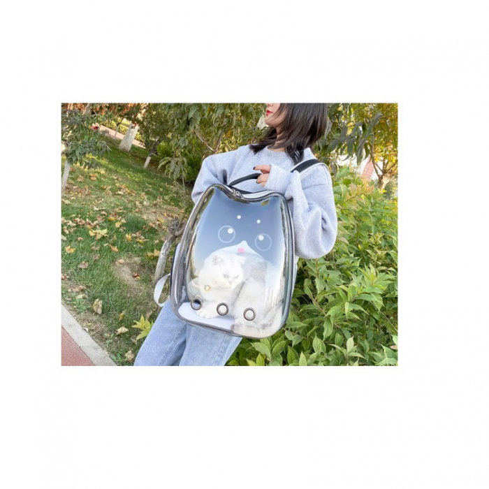 Rucsac transport animale de companie Pisica Catel, ADLUMUS, Tip Ghiozdan cu Geam Panoramic, multifunctional, Negru [3]