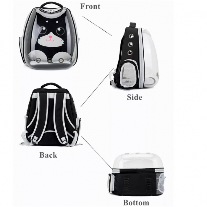 Rucsac transport animale de companie Pisica Catel, ADLUMUS, Tip Ghiozdan cu Geam Panoramic, multifunctional, Negru [2]