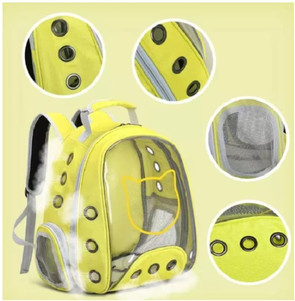 Rucsac transport animale de companie Pisica Catel, Galben, Tip Ghiozdan cu Geam Panoramic, multifunctional [2]