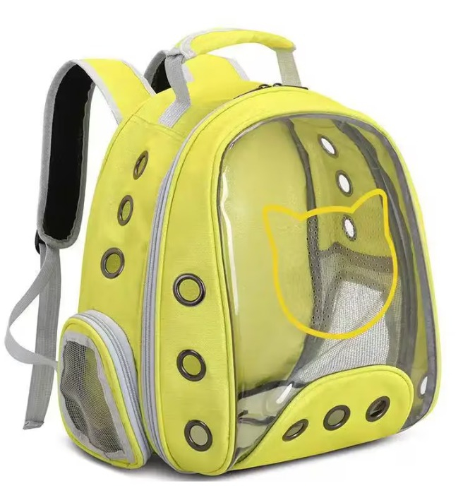 Rucsac transport animale de companie Pisica Catel, Galben, Tip Ghiozdan cu Geam Panoramic, multifunctional [1]