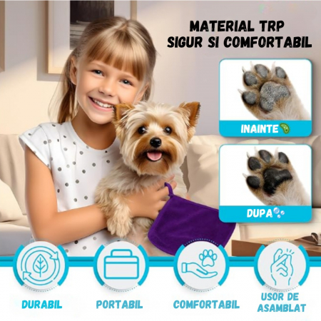 Spalator portabil pentru indepartarea murdariei, noroiului de pe labutele animalelor de companie, ADLUMUS, Recipient cu peri din silicon pe interior, Catei, Pisici, Mov [4]