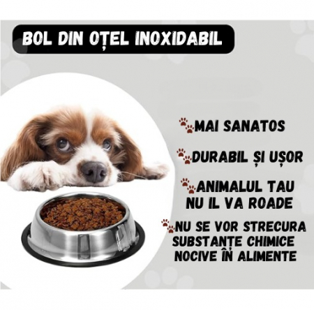 Bol pentru apa sau mancare, ADLUMUS din oțel inoxidabil cu bază de cauciuc anti-alunecare pentru animalute de companie de talie mica/medie sau mare [3]
