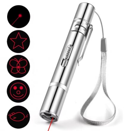 Produse - Laser pentru pisici, ADLUMUS cu 5 moduri de proiecție si design in forma de: punct roșu, șoricel, fluture, față zâmbitoare si stea.