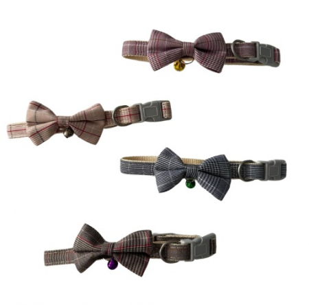 Gulere adorabile pentru animale de companie, ADLUMUS cu design clasic în carouri, accesorii papion și clopoțel [3]